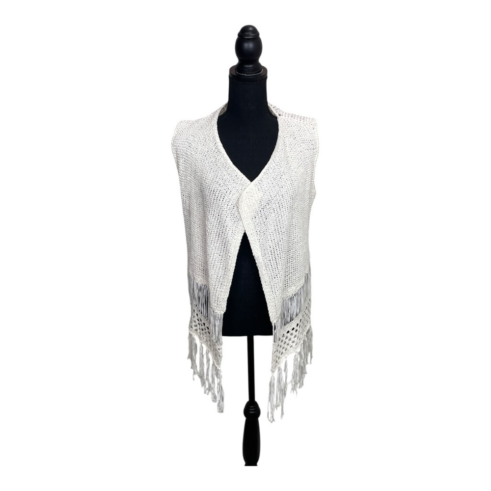 White Fringe Knit Vest Size OS